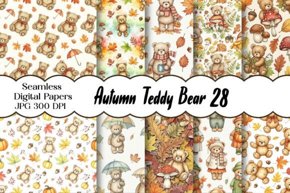 Autumn Teddy Bear Pattern Digital Paper