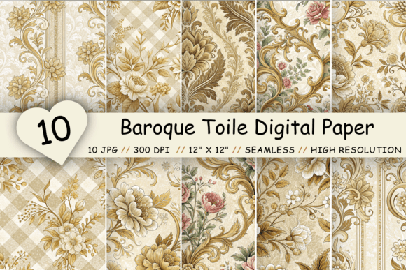 Baroque Toile Digital Paper Pack: Elevate Your Creative Projects with Timeless Elegance