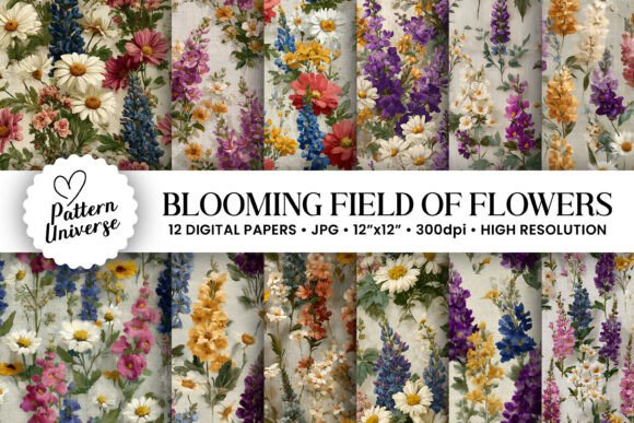 Blooming Field of Flowers Digital Papers for Creative Workflows