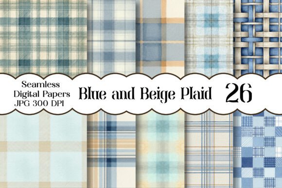 Blue and Beige Plaid Digital Paper: A Timeless Addition to Your Creative Projects