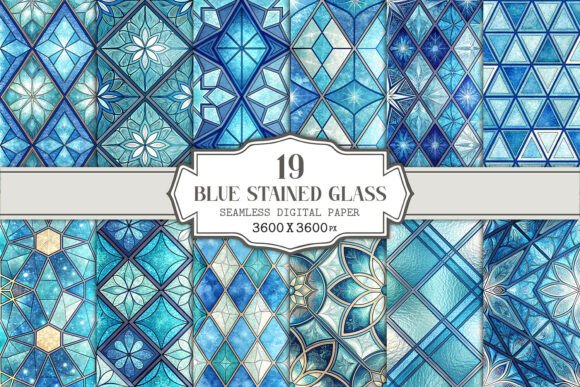 Blue Stained Glass Seamless Pattern Bundle: A Creative Resource for Designers and Artists