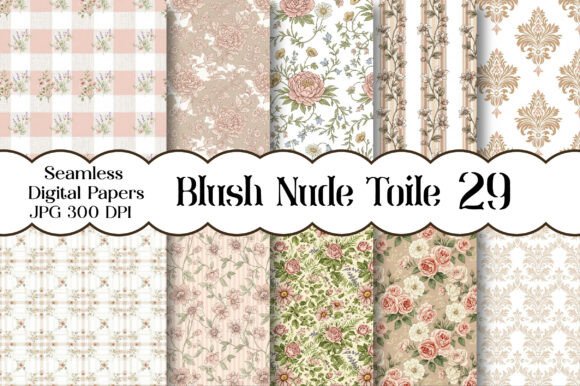 Blush Nude Toile Digital Paper Pack