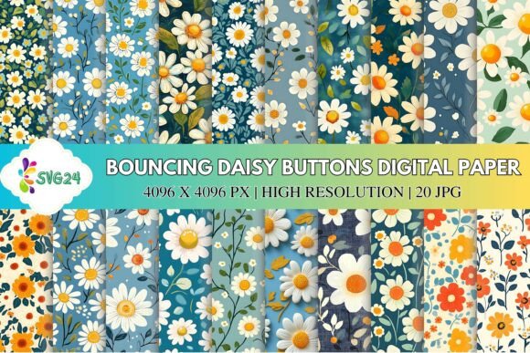 Bouncing Daisy Buttons Digital Paper