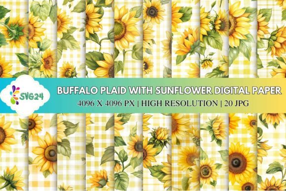 Buffalo Plaid with Sunflower Digital Pap
