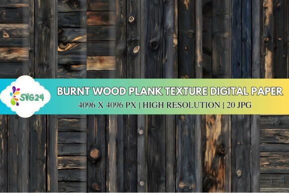 Burnt Wood Plank Texture Digital Paper for Rustic Design Projects