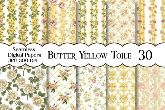 Butter Yellow Toile Digital Paper Pack
