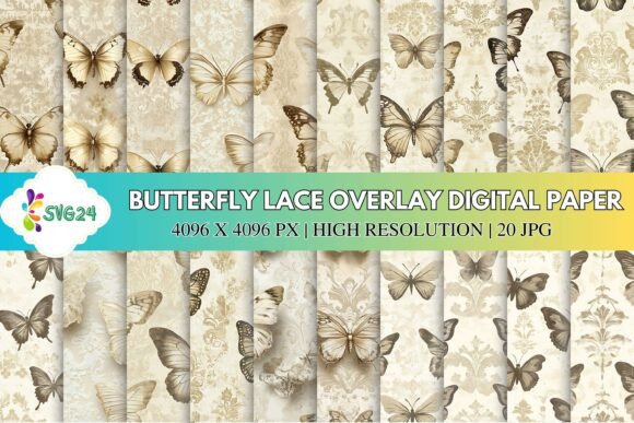 Butterfly Lace Overlay Digital Paper