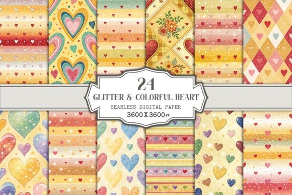 Glitter Colorful Heart Seamless Paper for Creative Projects