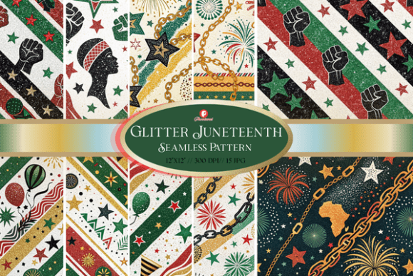 Glitter Juneteenth Seamless Pattern