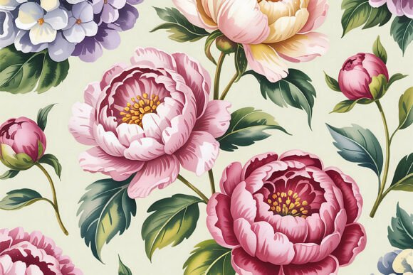 Lush Peony Hydrangea Garden Print