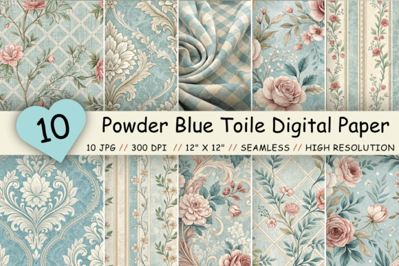 Powder Blue Toile Digital Paper Pack
