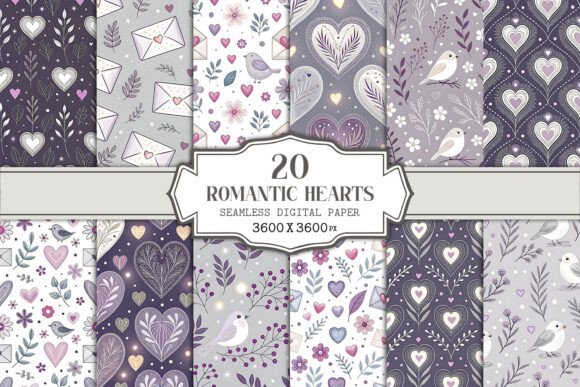 Romantic Hearts Seamless Pattern Bundle