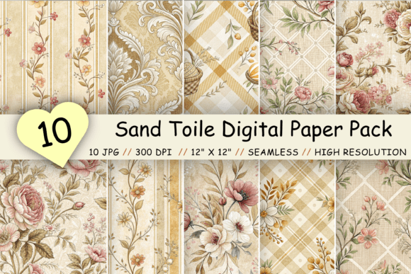 Sand Toile Digital Paper Pack, Vintage