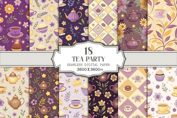 Tea Party Seamless Pattern Bundle for Creative Projects