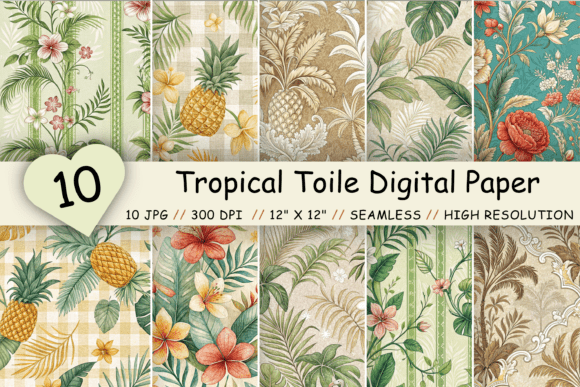 Tropical Toile Digital Paper Pack