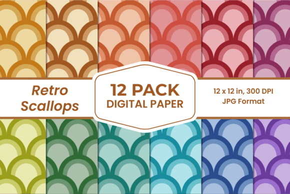 Vintage Retro Scallop Digital Paper Pack
