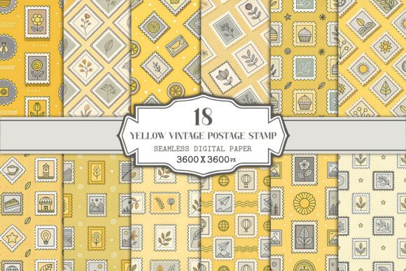 Yellow Vintage Postage Stamp Seamless